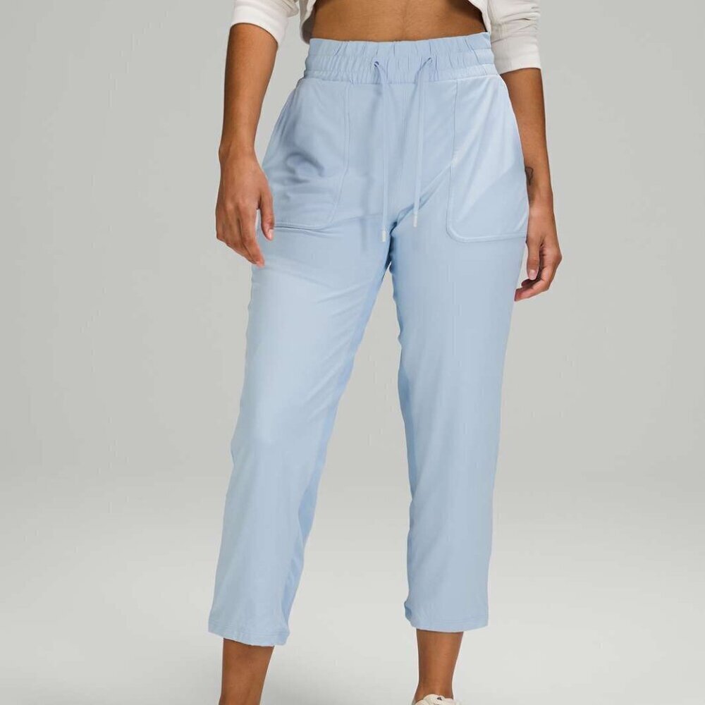 Lululemon Beyond The Studio Crop Pants Blue Linen Luxtreme Swift Size 8